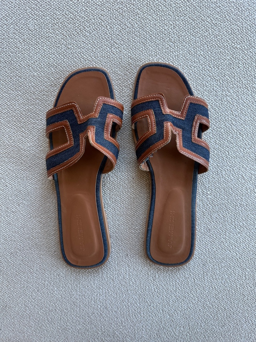Brown & Navy Slide Sandals - Womens